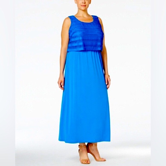 NWT-NY Collection Sleeveless Maxi Dress - Size 1X Blue‎ - Picture 1 of 10